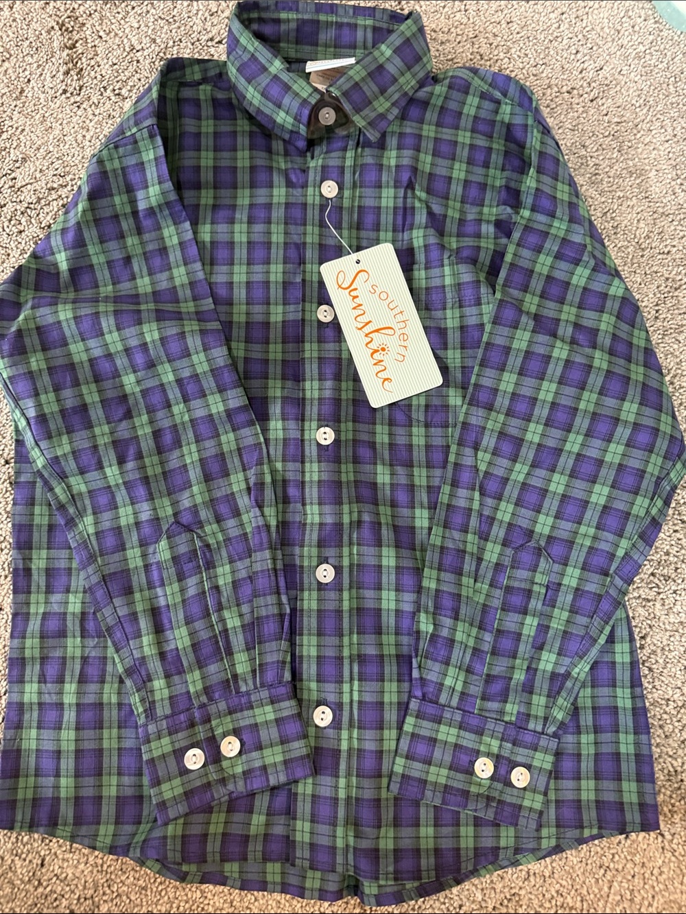Southern Sunshine Kids Green & Blue Plaid Button-Down Shirt